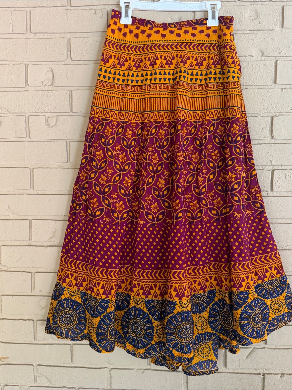 VTG Y2K Cotton Maxi Skirt Geometric Boho Hippie Festival Gypsy Granola India M